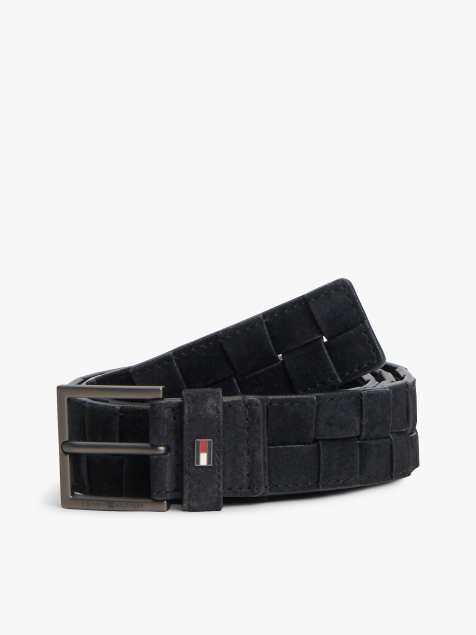 Tommy Hilfiger Enamel flag woven suede belt in black - view 1