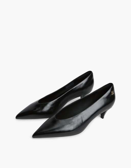 Tommy Hilfiger escarpins à bout pointu à talons kitten en cuir noir, 2 de 7