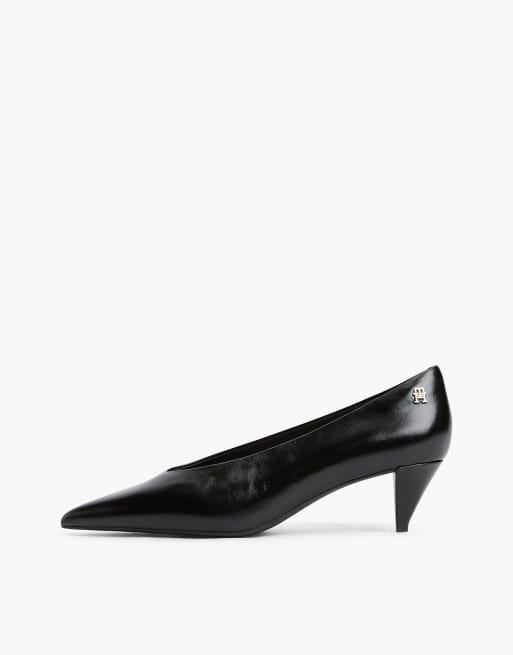 Tommy Hilfiger escarpins à bout pointu à talons kitten en cuir noir, 7 de 7