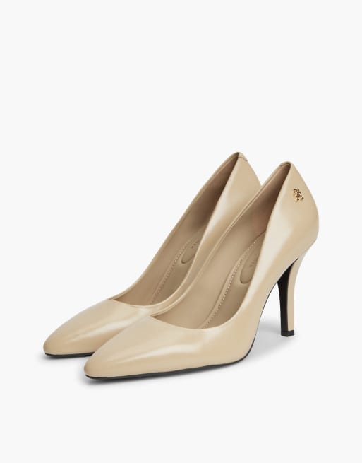 Tommy Hilfiger escarpins à talons hauts th monogram en cuir beige, 2 de 7