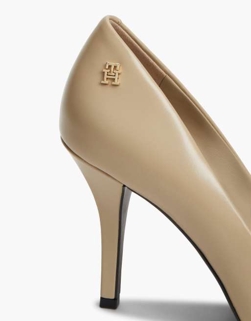 Tommy Hilfiger escarpins à talons hauts th monogram en cuir beige, 6 de 7