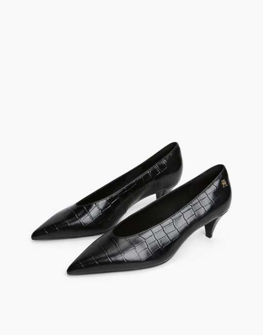 Tommy Hilfiger escarpins noirs à bout pointu en cuir embossé croco, 2 de 7
