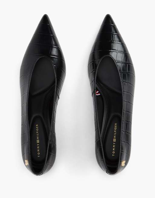 Tommy Hilfiger escarpins noirs à bout pointu en cuir embossé croco, 3 de 7