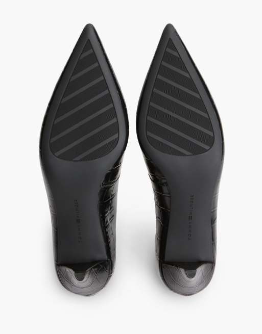 Tommy Hilfiger escarpins noirs à bout pointu en cuir embossé croco, 5 de 7