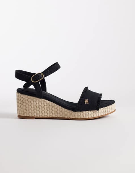 Tommy Hilfiger - Espadrille-sandalen met halfhoge sleehak in zwart en beige - view 1