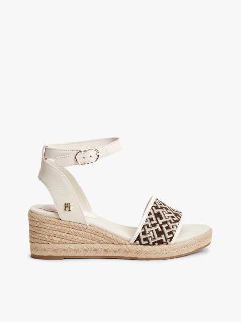 Tommy Hilfiger – Espadrilles in Mehrfarbig-Braun mit Jacquard-Logo-Plakette und Keilabsatz - view 1