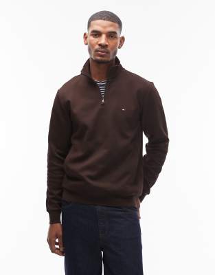 Tommy Hilfiger essential 1/4 zip sweater in chocolate brown