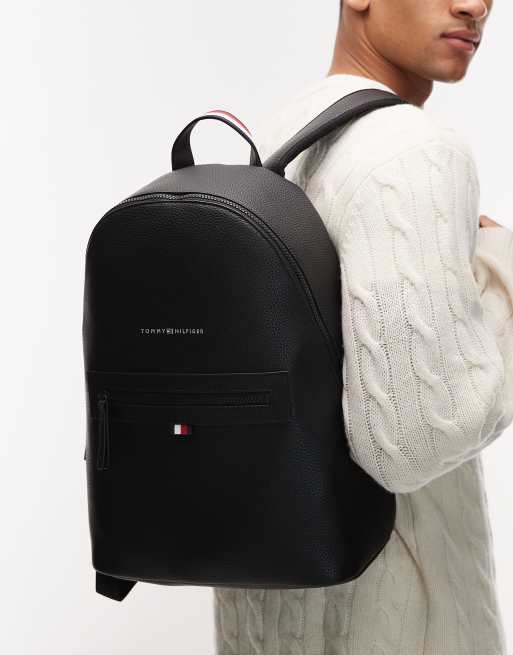black leather tommy hilfiger backpack Tommy Hilfiger essential backpack in black