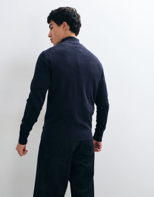 Tommy Hilfiger Essential Baumwoll-Strickpullover mit durchgehendem Reißverschluss in Marineblau, 3 von 5