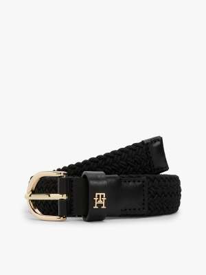 Essential - Ceinture élastique tressée à monogramme TH - Noir 100 cm