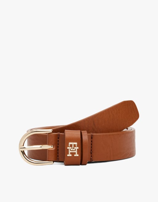 Tommy Hilfiger - Essential - Ceinture TH Monogram en cuir - Marron clair