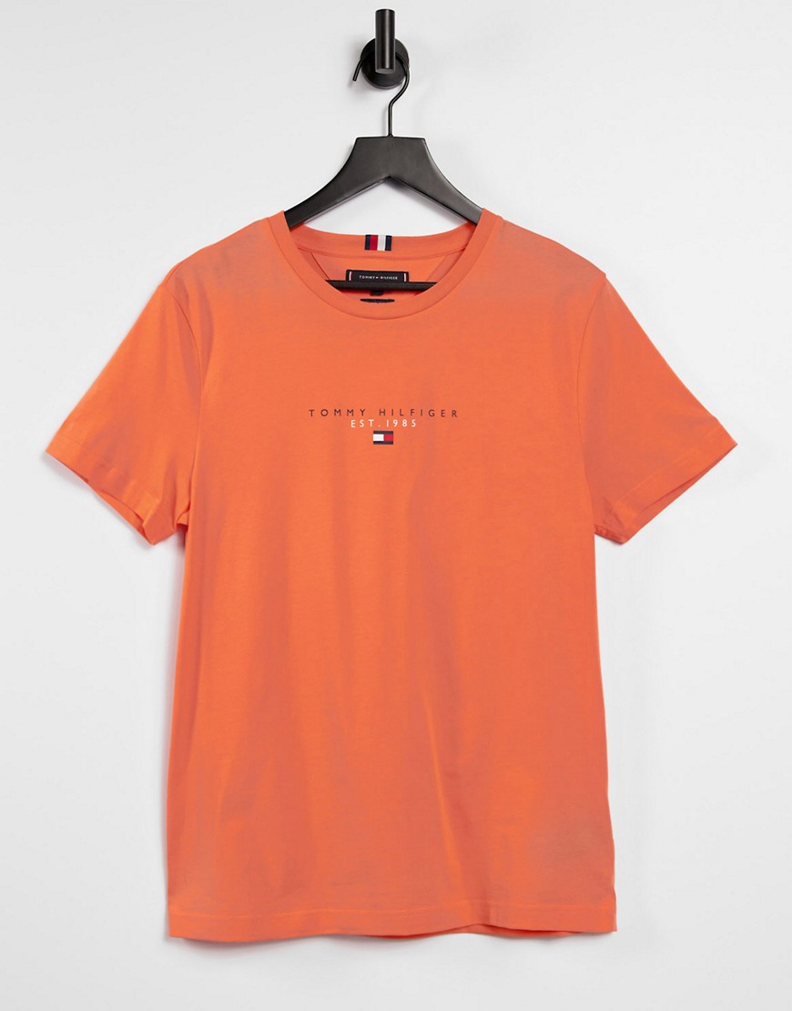 Tommy Hilfiger essential central flag logo t-shirt in summer sunset-Pink