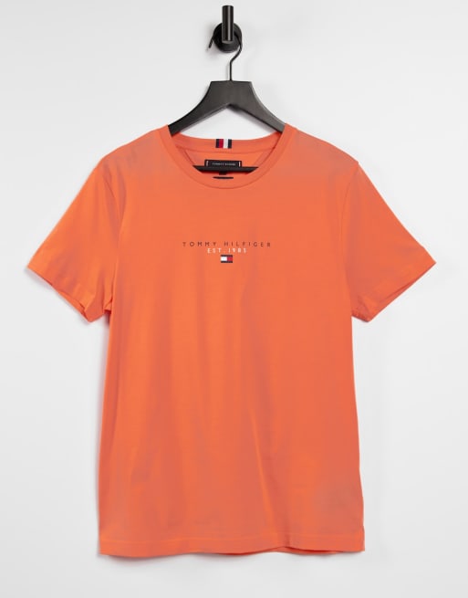 TOMMY HILFIGER - Men's basic T-shirt with flag - Orange - OT