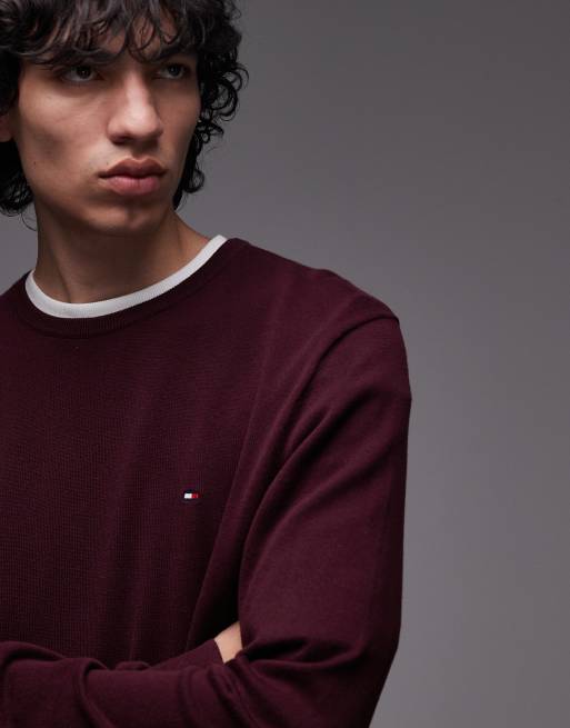 Tommy Hilfiger Essential – Ciemnobordowy bawełniany sweter, 5 z 5
