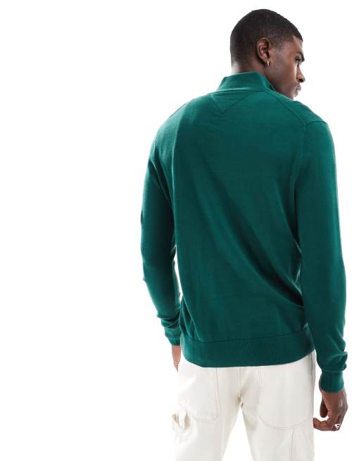 Tommy Hilfiger Essential – Ciemnozielony sweter z zamkiem pod szyją, 3 z 4