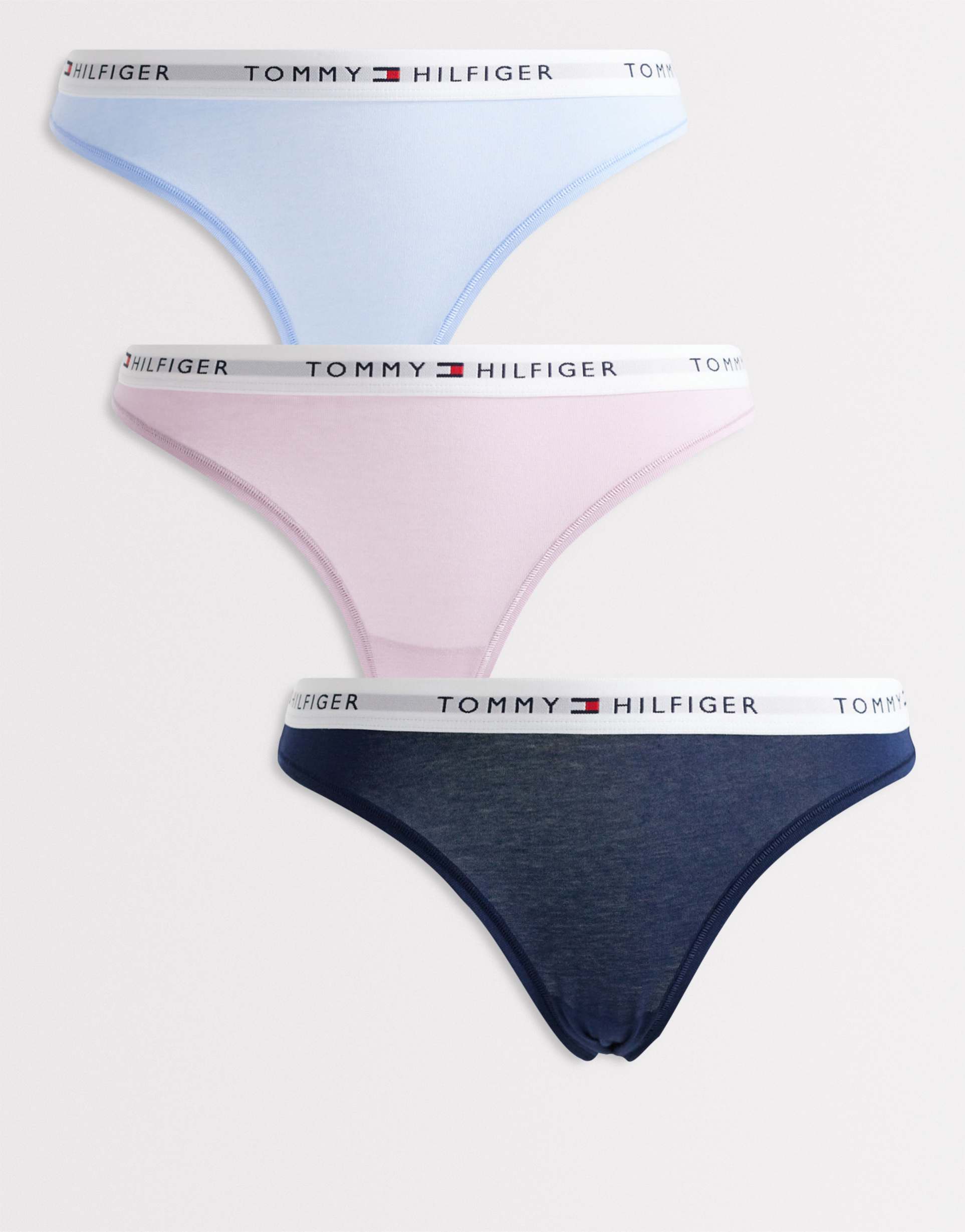 tommy hilfiger essential cotton 3 pack bikini briefs in navy/pink/blue