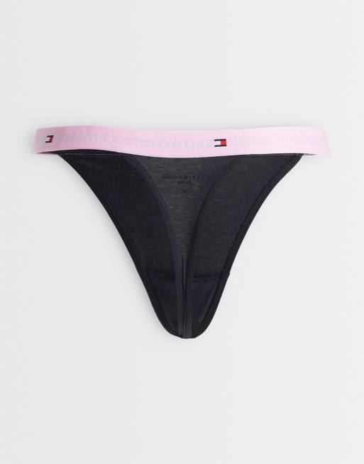 Tommy Hilfiger Essential Cotton 3 pack tanga lingerie thongs in black, 3 of 3