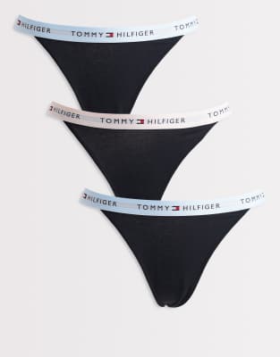 Tommy Hilfiger Essential Cotton 3 Pack Tanga Thongs In Black