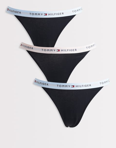 Tommy Hilfiger Essential Cotton 3 pack tanga thongs in black - view 1
