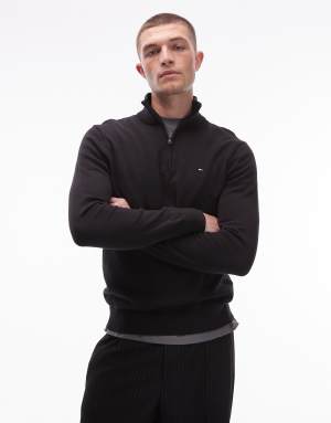 Tommy Hilfiger Essential Cotton half zip jumper in black