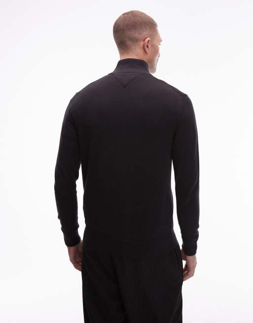 Tommy Hilfiger Essential Cotton half zip jumper in black, 3 of 5