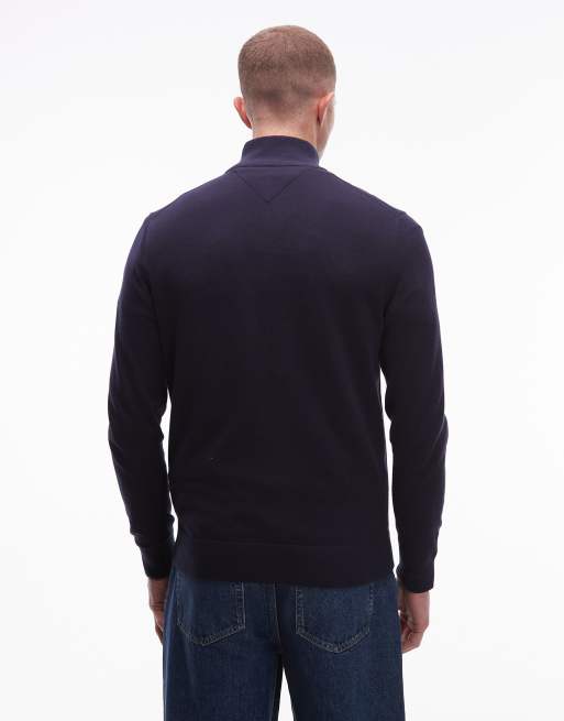 Tommy Hilfiger Essential Cotton half zip jumper in navy, 3 of 5