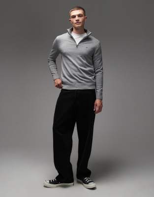 Tommy Hilfiger Essential Cotton Half Zip Sweater In Gray