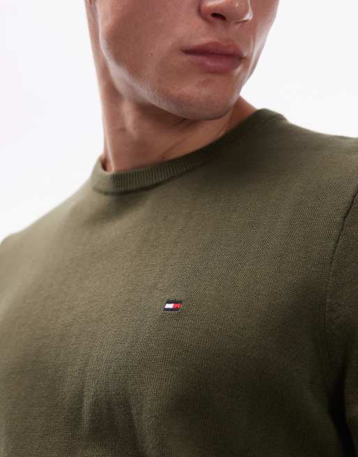 Tommy Hilfiger essential cotton jumper in army green, 5 of 5