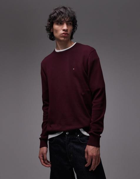 Tommy Hilfiger essential cotton jumper in deep burgundy - view 1