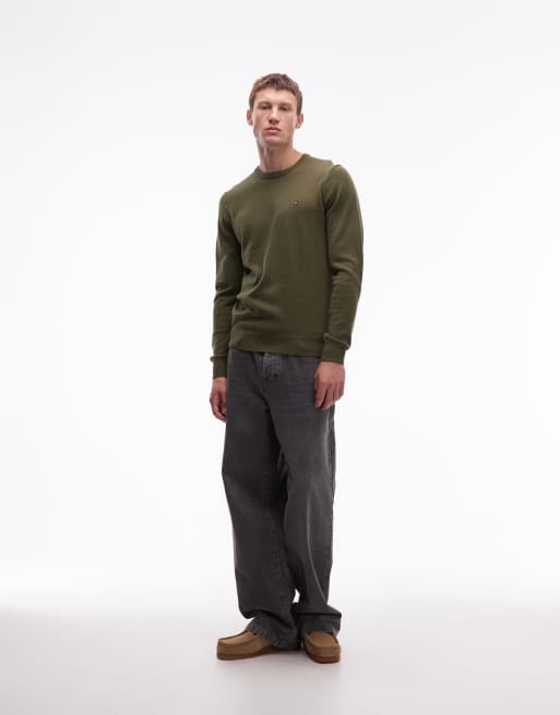 Tommy Hilfiger essential cotton sweater in army green, 2 of 5