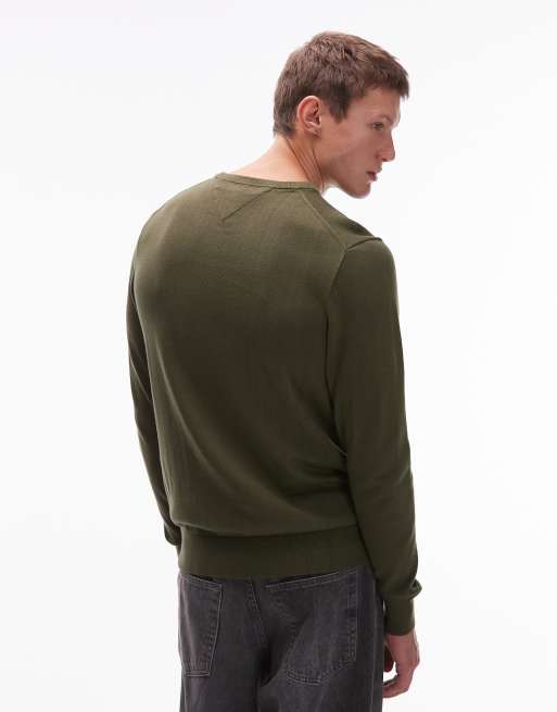 Tommy Hilfiger essential cotton sweater in army green, 3 of 5