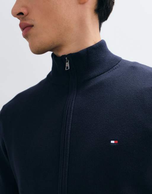 Tommy Hilfiger Essential cotton zip through knitted jumper in navy , 5 of 5