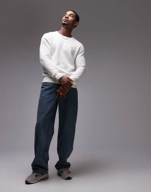 Tommy Hilfiger essential crew neck jumper in off white, 3 of 4