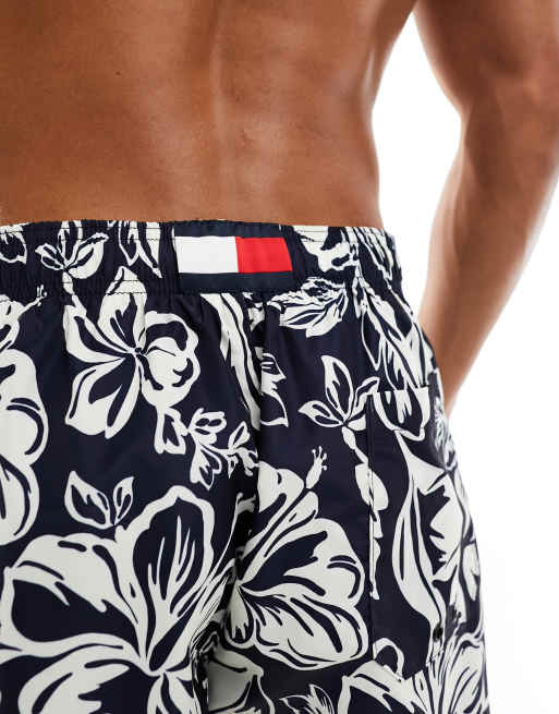 Tommy Hilfiger Essential drawstring swim short in monochrome tropical print, 2 of 4