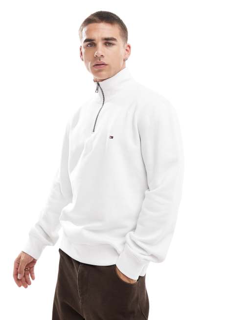 Tommy Hilfiger - Essential - Felpa con zip corta bianca