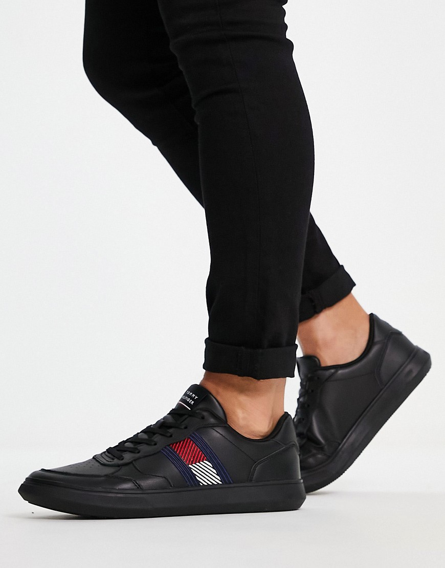 Tommy Hilfiger essential flag leather sneakers in black