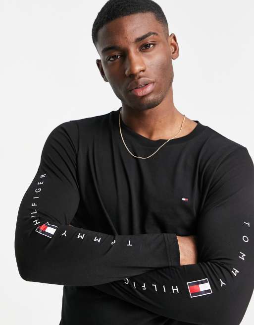 Tommy Hilfiger essential flag logo long sleeve top in black