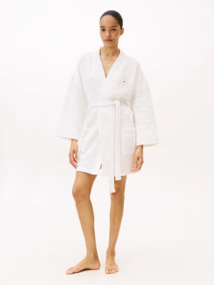 Tommy Hilfiger - Essential - Gesteppter Bademantel aus Jacquard-Jersey in Weiß