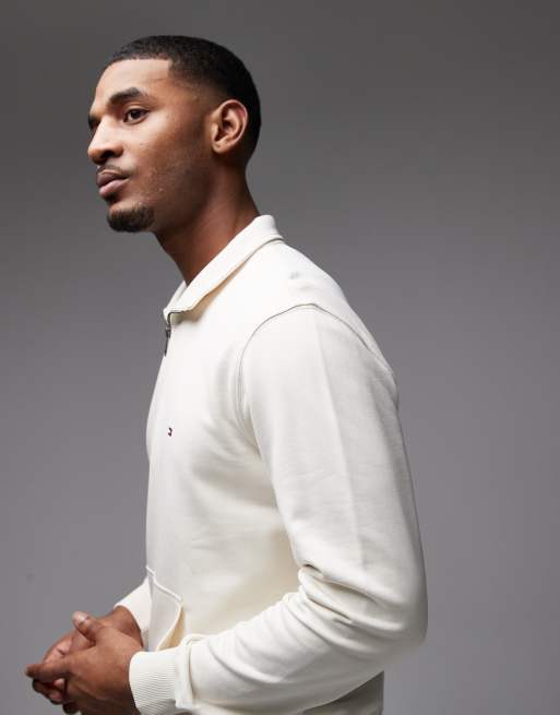 Tommy Hilfiger – Essential – Gräddvit sweatshirt i frotté med 1/4-lång dragkedja, 3 av 5