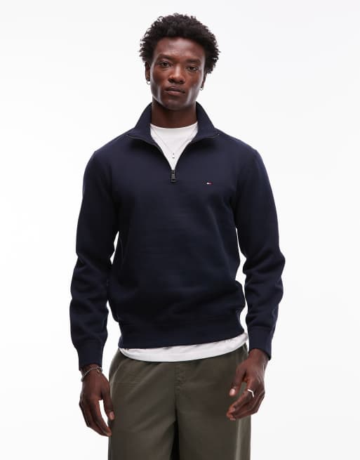 Tommy Hilfiger – Essential – Granatowa bluza polarowa z zapięciem na zamek pod szyją i logo 