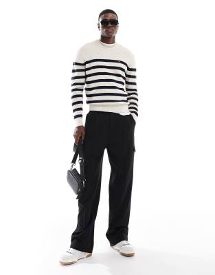 Tommy Hilfiger Tommy Hilfiger essential jumper in off white and navy-Multi