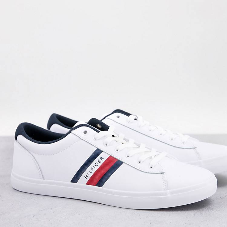 Almost advertise Dissipation Tommy Hilfiger essential leather stripe sneakers in white | ASOS