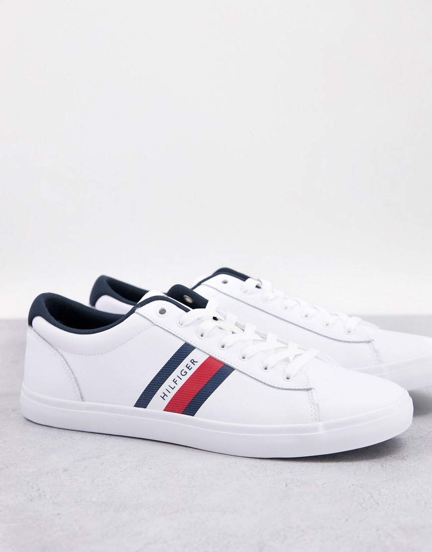 Tommy Hilfiger essential leather stripe trainers in white