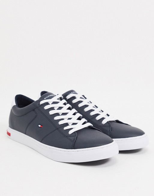 Tommy Hilfiger essential leather trainer in navy with small flag logo