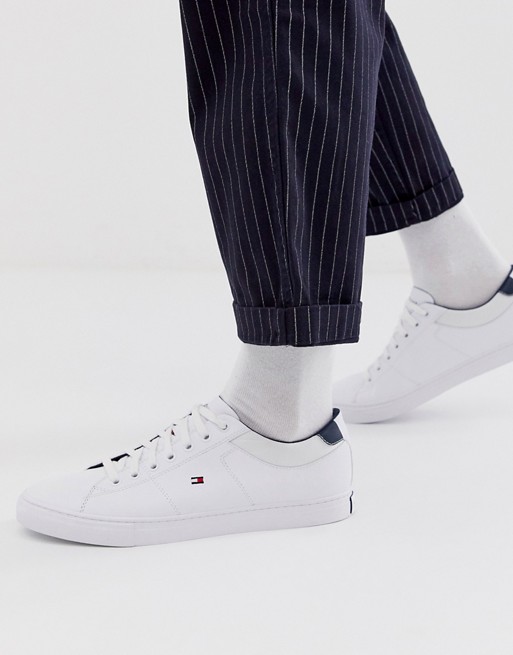 Tommy Hilfiger essential leather trainer in white with flag logo