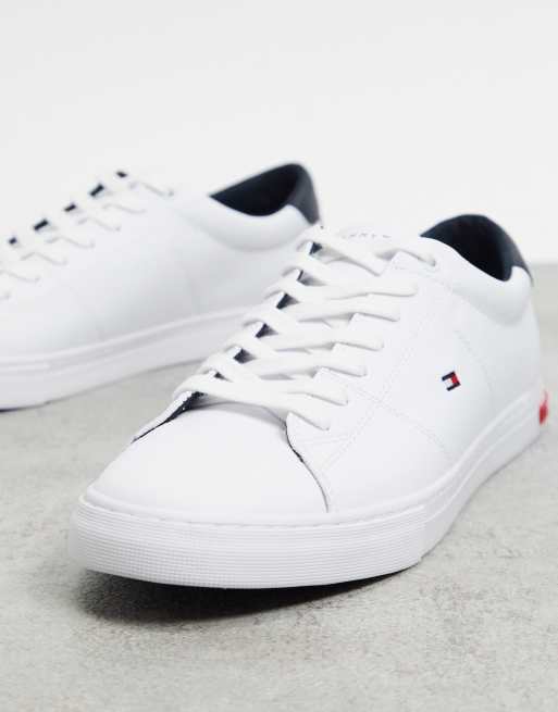 Tommy Hilfiger Essential Leather Vulc sneakers in white with flag logo ...