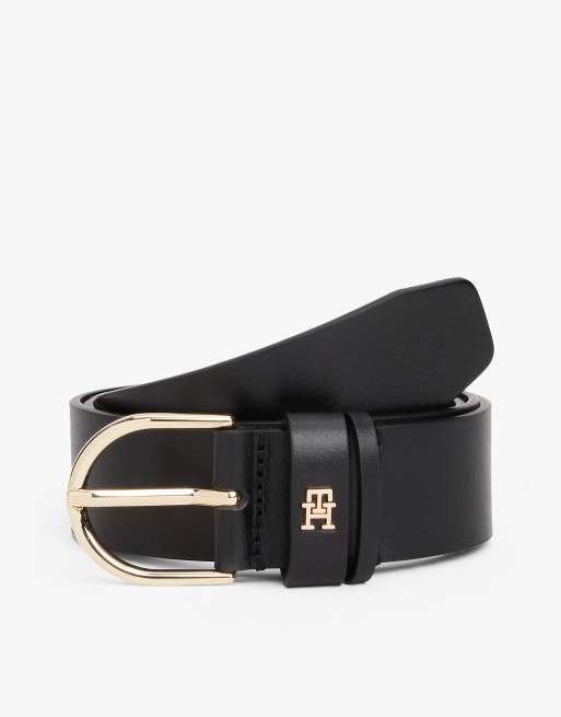 Tommy Hilfiger – Essential – Ledergürtel in Schwarz mit ovaler Schnalle