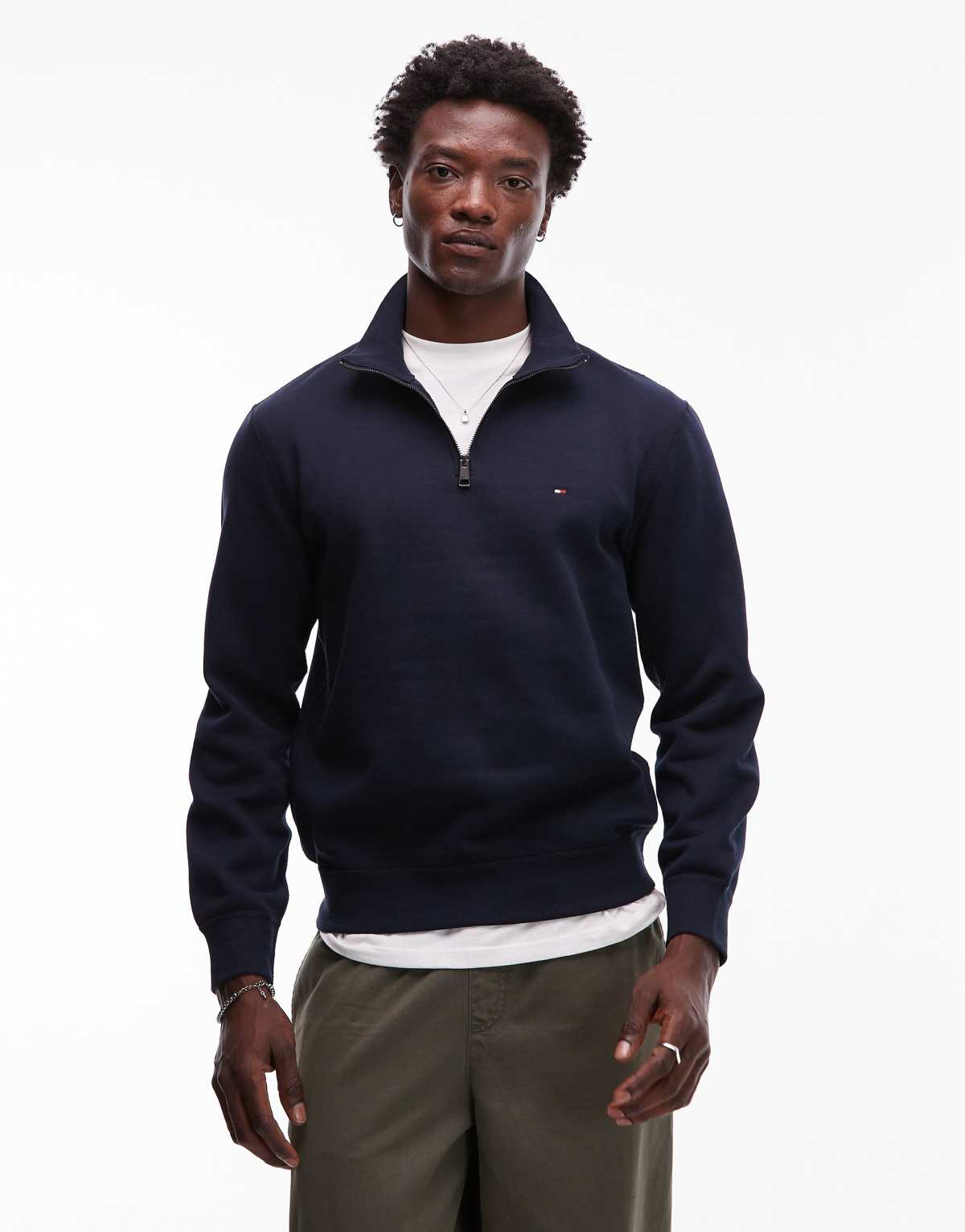 Tommy Hilfiger essential logo 1/4 zip fleece in navy