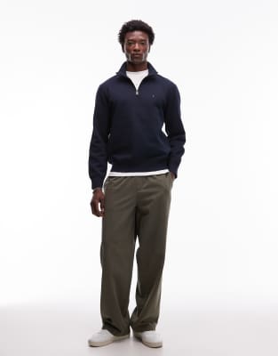 Tommy Hilfiger Essential Cotton Mens Half Zip Mock Sweatshirt In Blue