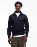 [Tommy Hilfiger] Tommy Hilfiger Essential logo 1/4 zip fleece jumper in navy-Multi XS MULTI